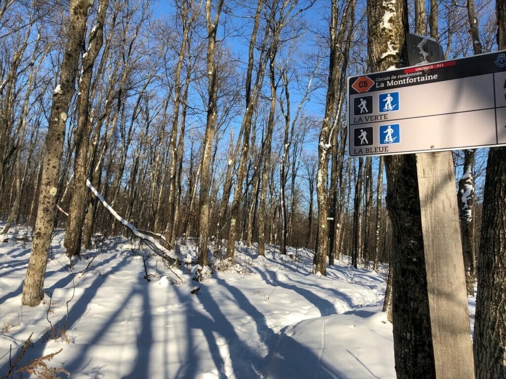 Access sign to La Montfortaine trail network in Wentworth-Nord