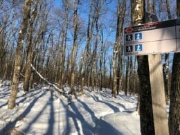Access sign to La Montfortaine trail network in Wentworth-Nord