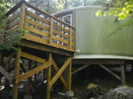 Woodland yurt and balcony