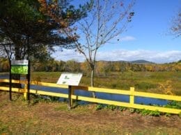 Nature interpretation panels at the Centre de plein air de Beauport in autumn