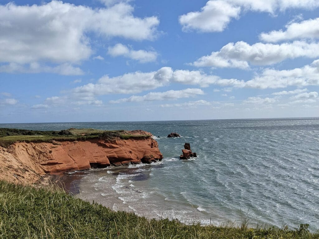 View of the cliffs and sea on the Magdalen Islands