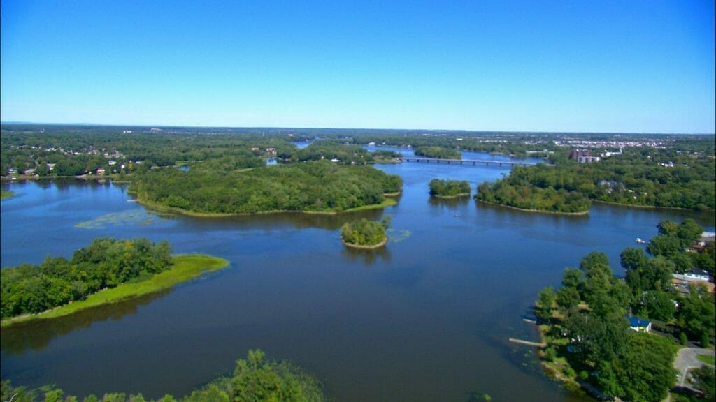 Aerial view of the river and islands