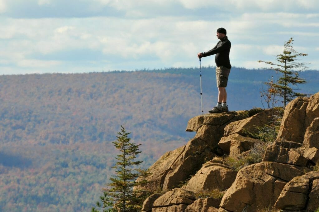 Hiking to the summit in autumn
