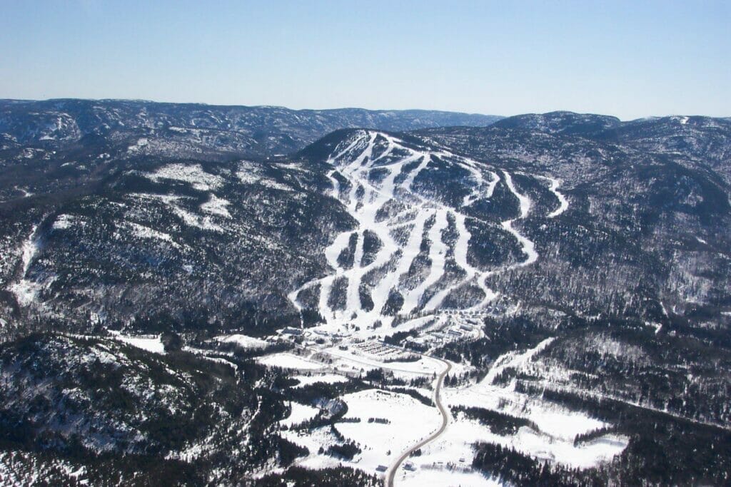 Aerial view of Mont-Édouard and the ski slopes at L'Anse-Saint-Jean