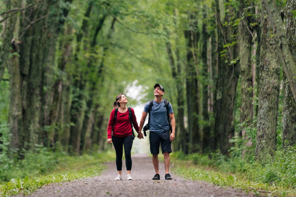 Randonneurs sur un sentier en forêt
