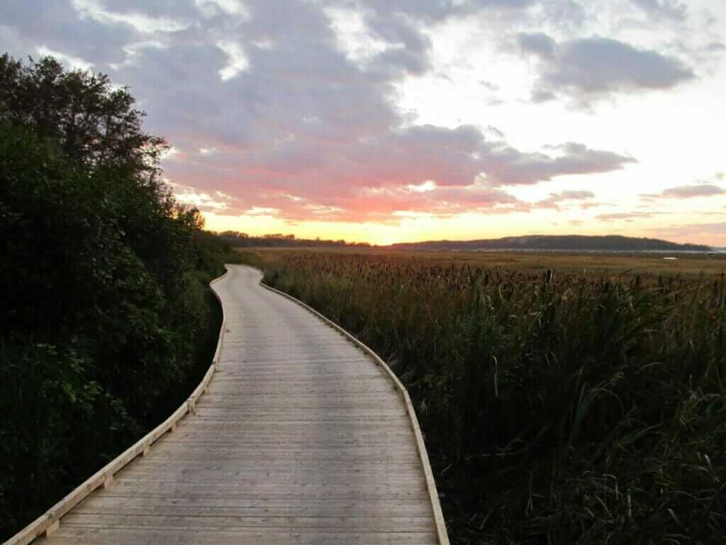 Trottoir de bois du sentier le Littoral à Rimouski