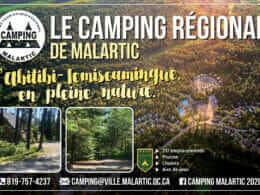 Publicité avec vue aérienne du camping Régional Malartic