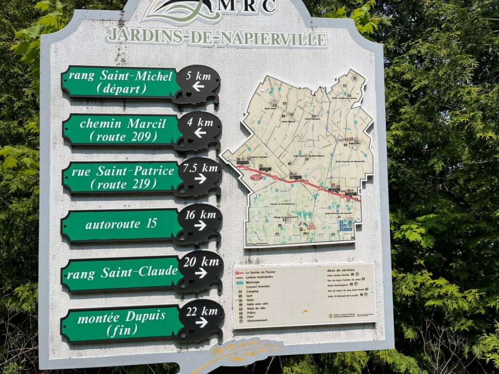 Carte du sentier du Paysan dans la MRC Jardins-de-Napierville